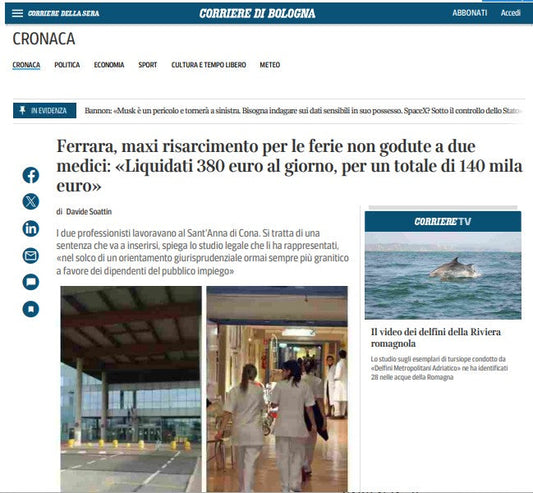 Ferie non godute, C&P ottiene maxi-indennizzo da 140mila euro per due dirigenti medici dall’Asl di Ferrara